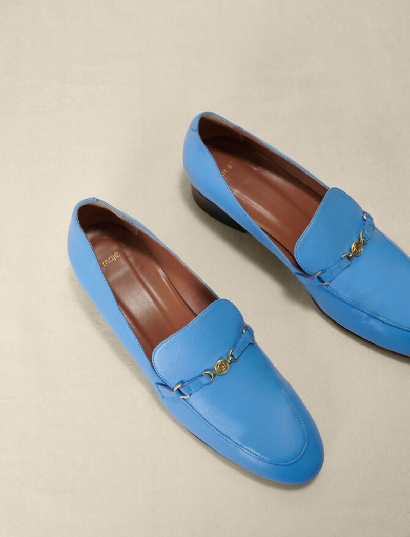 Maje Leren Loafers Dames Blauw | JCNDXUS-30